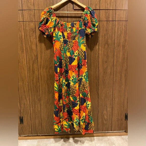 Farm Rio Fruit Salad Square Neck Midi Dress (Sz M) - Picture 3 of 6